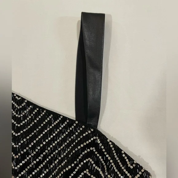 Alice + Olivia | Lina Leather Trimmed Embellished Wide Leg Jumpsuit | 6 - Picture 6 of 16